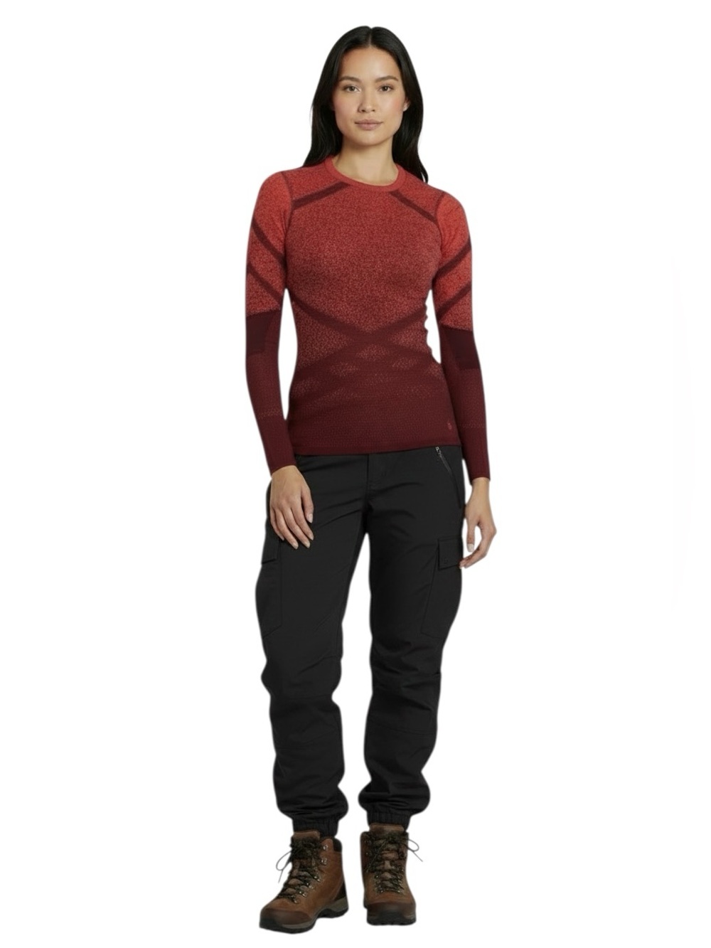 Smartwool Intraknit Base Layer Long Sleeve Red Patterned Top Womens Size Small